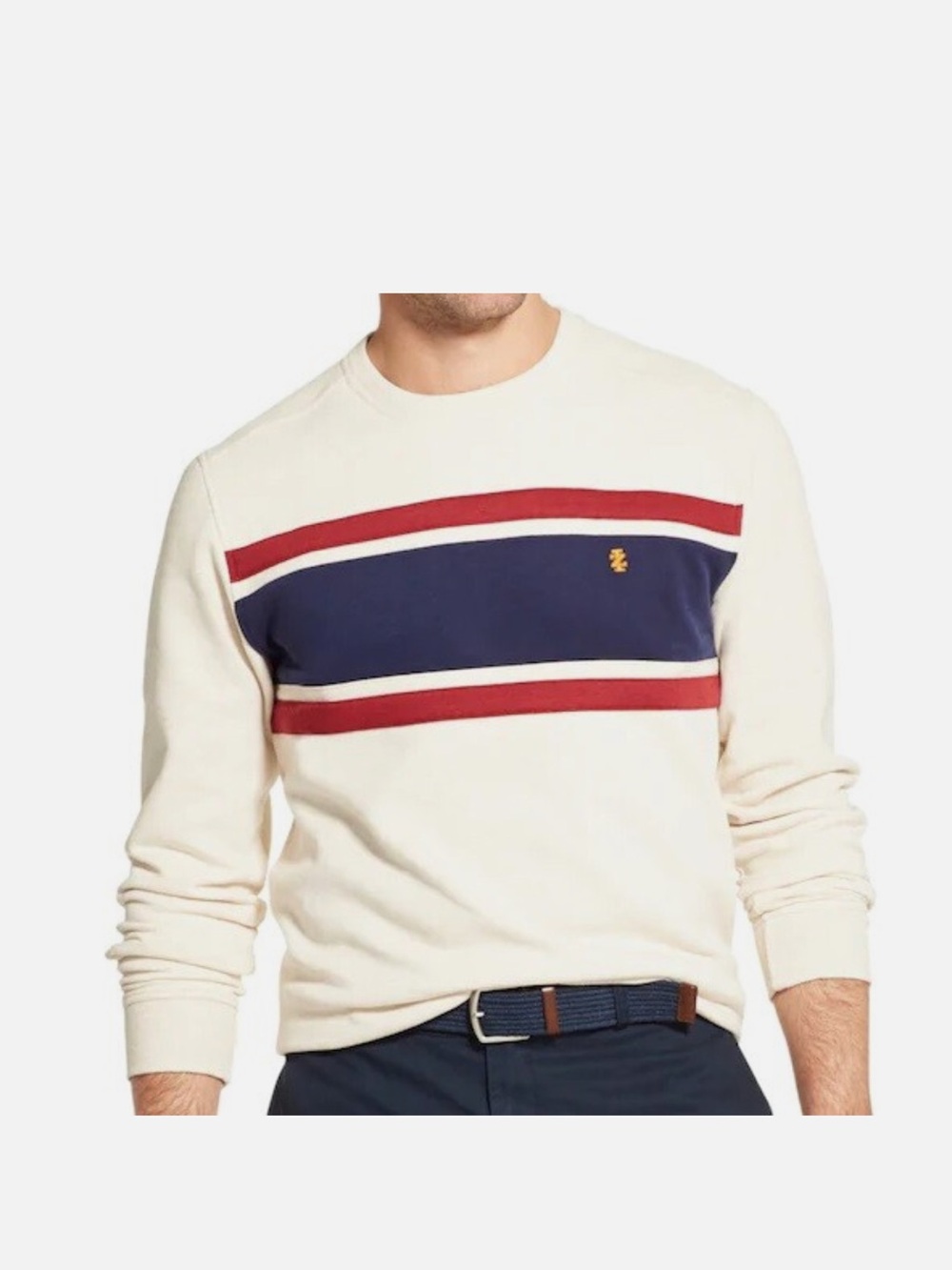 IZOD Men’s Sportwear Fleece Crewneck Pullover Colorblock Ribbed Neck Hem Sz XL